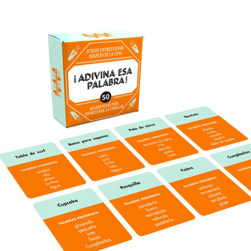 เกมกระดานทายคำศัพท์ภาษาสเปน – การ์ดคำศัพท์ 50 ใบ เกมการเรียนรู้ภาษาสำหรับผู้ใหญ่และวัยรุ่น ของขวัญคริสต์มาสและปีใหม่
