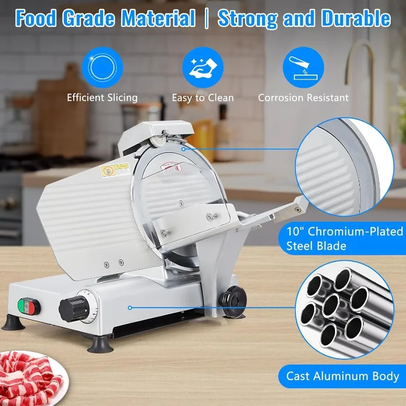 240W Meat Slicer, Electric Food Slicer with 10" Round Blade and Built-in Sharpening Stone, Adjustable Thickness Meat Slicer