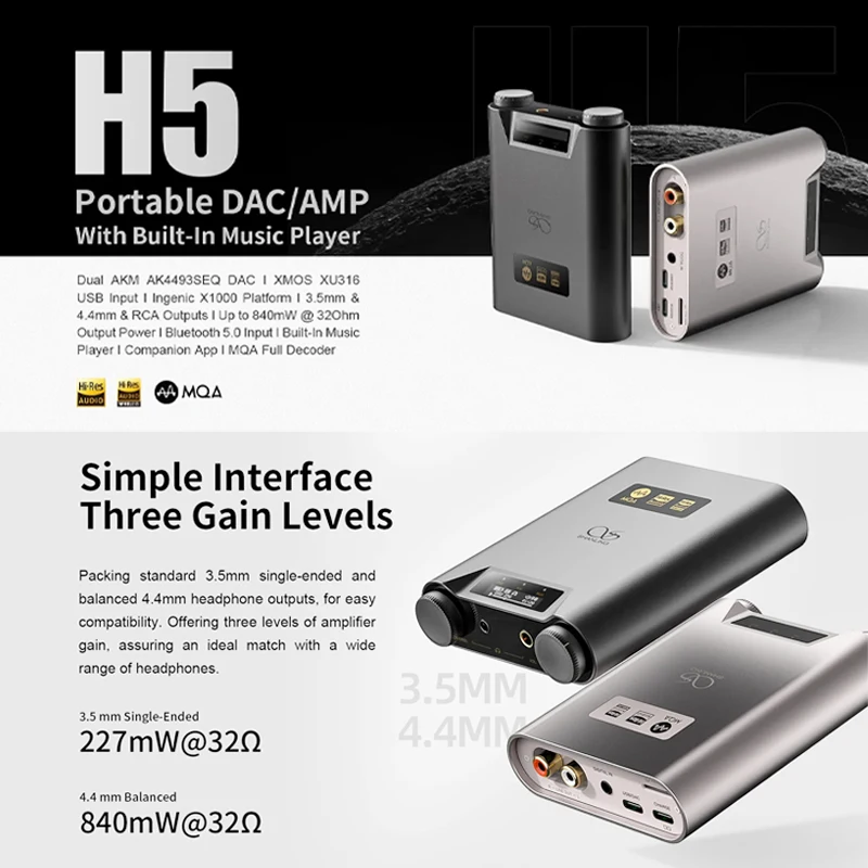 شانلينغ H5 فك مضخم ضوت سماعات الأذن المحمولة USB DAC أمبير بلوتوث 5.0 سماعة مكبر كهربائي مرحبا الدقة الصوت المزدوج AK4493SEQ
