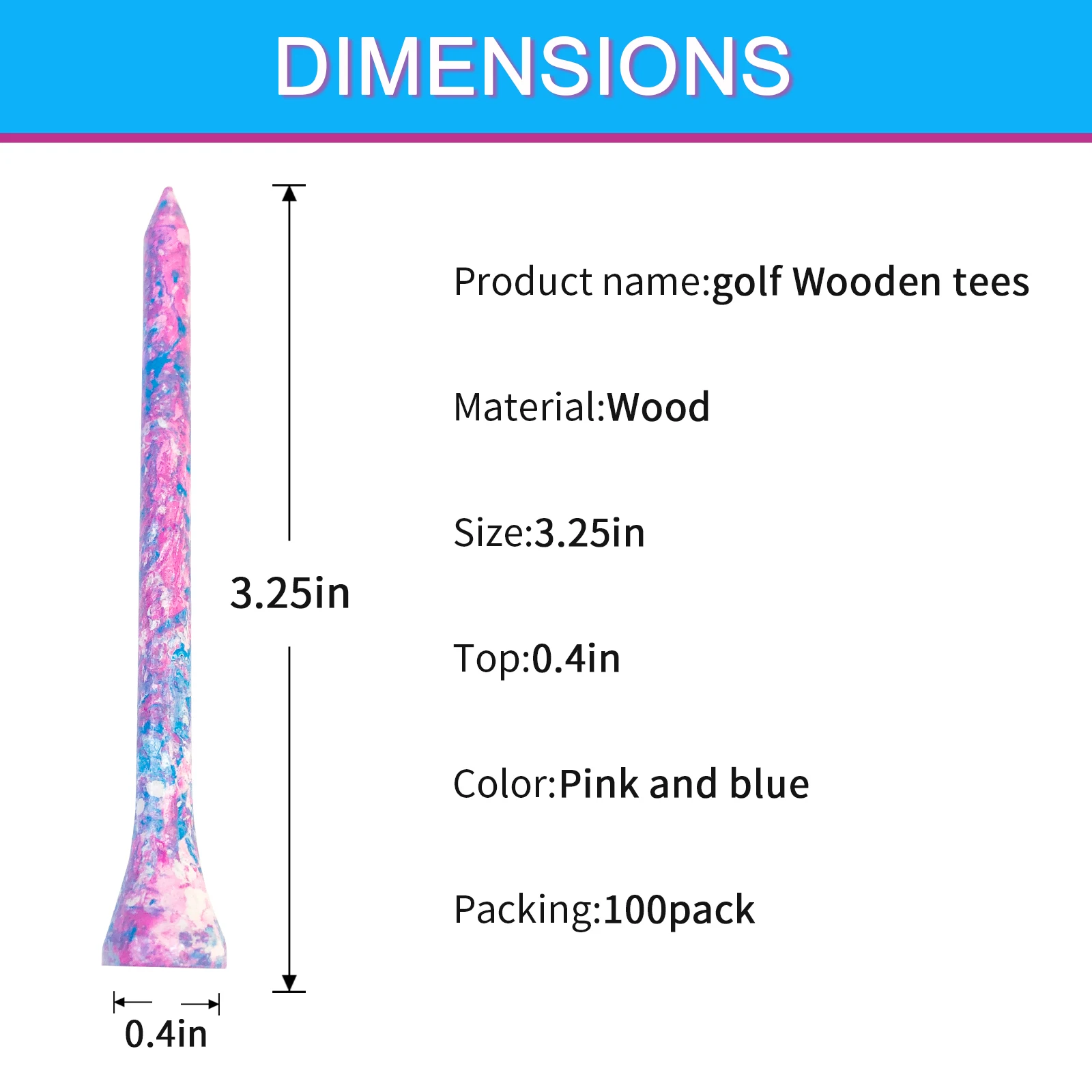 83MM/ 3-1/4 Inches Wooden Golf Tees Colorful Golf Wood Tees Accessories 100 Pack