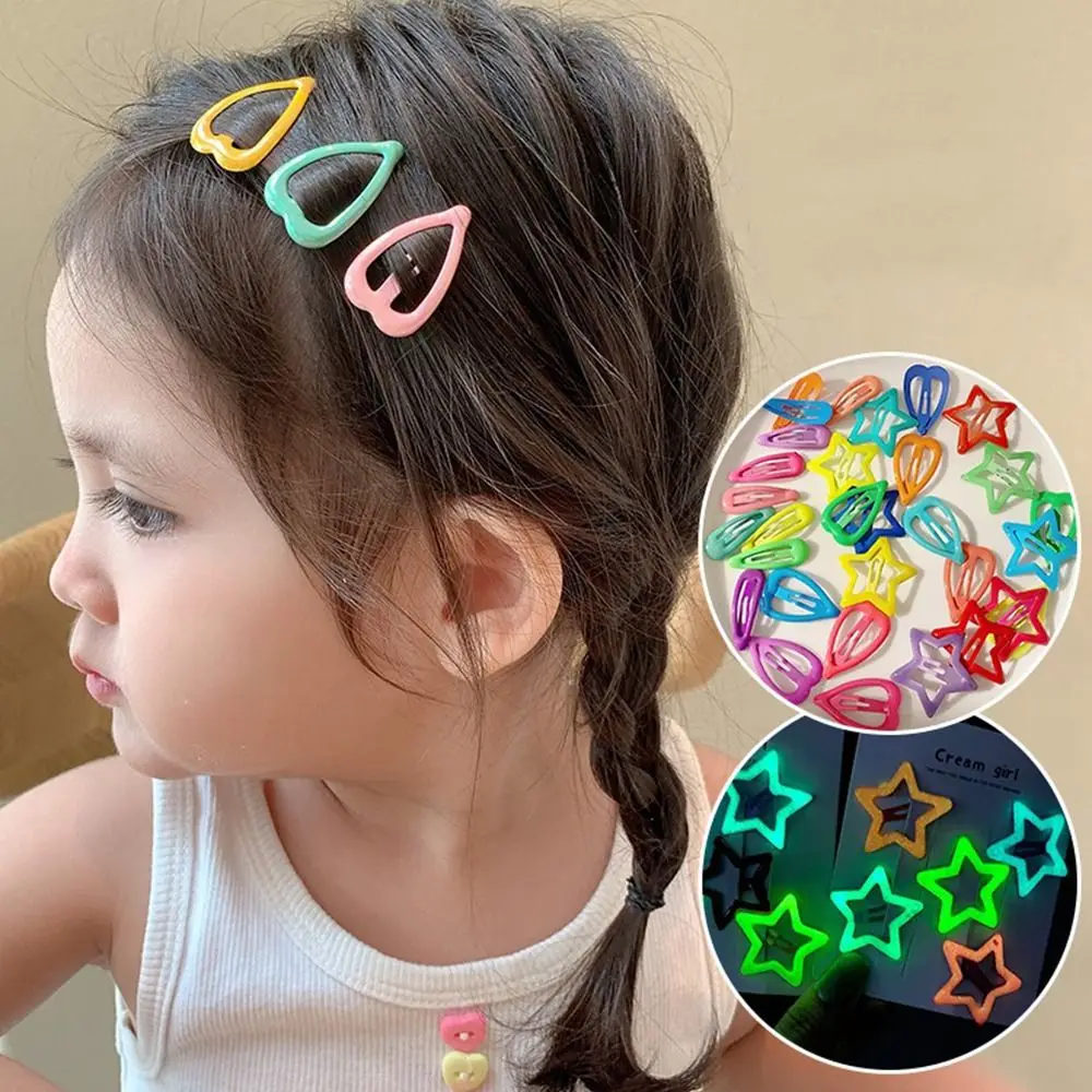 10pcs Cute Luminous BB Clip Girls Geometric Hair Clip Love Heart Star Shape Side Clip Baby Women Hair Accessories