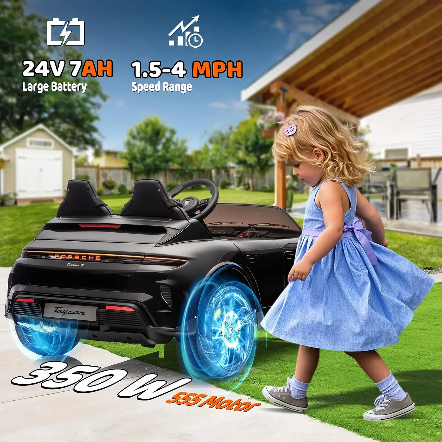 Two Seater Ride On Car Kids 24V Licensed Taycan Turbo S Electric Power Toy Remote Control Four Wheels Shock Absorption Soft Star