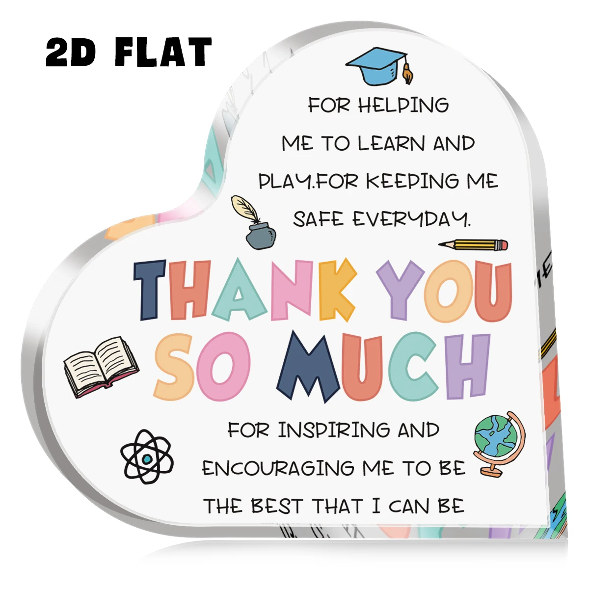 Thank You So Much Acrylic Heart Tabletop Ornament Teacher Appreciation Gift Graduation Cap Book Globe Acrylic Heart Sign Preschool Teacher Gift