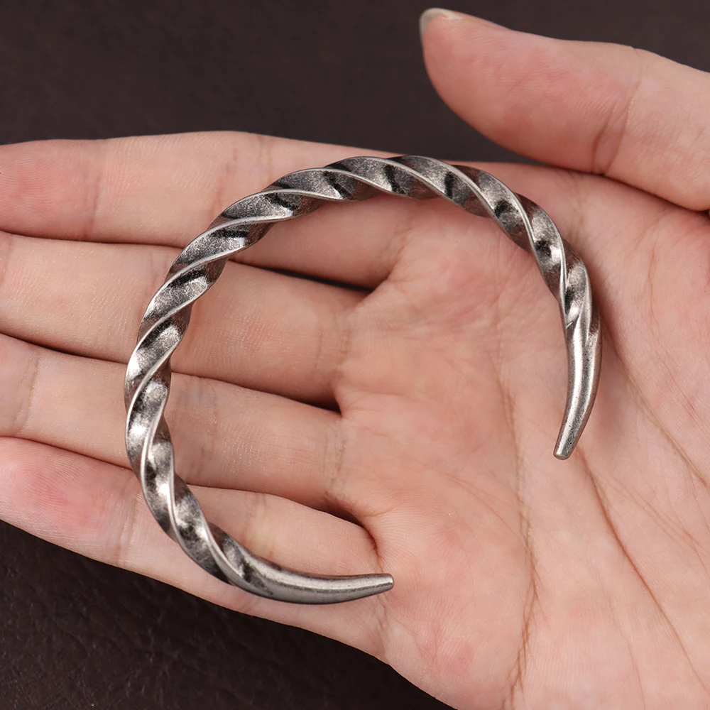 Stainless Steel Fashion Simple Bracelets Men's Vintage Twist Bracelet Unique Design Party Open Bangle Jewelry Gifts Never Fading