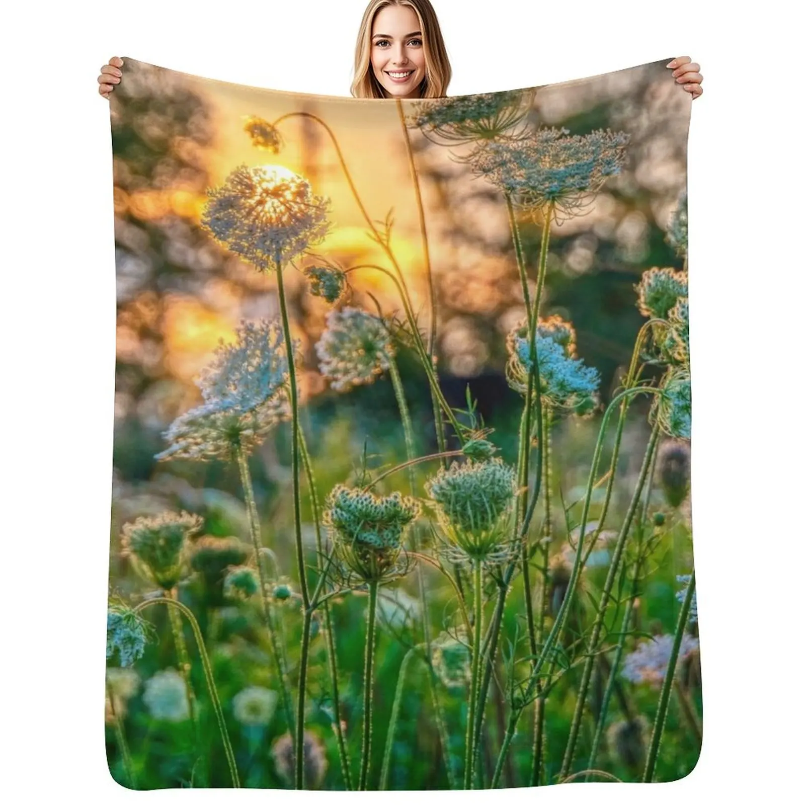 Sunset behind Queen Anne's Lace Throw Blanket Personalized Gift Sofa Luxury St Giant Sofa decorative Blankets