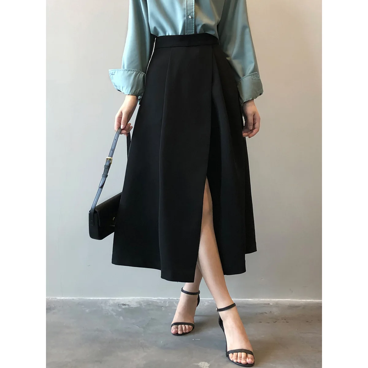 Women's Skirts High Waist Mid-Length A-line Skirt Business Lounge Pleated Women Bottoms Elegant Split