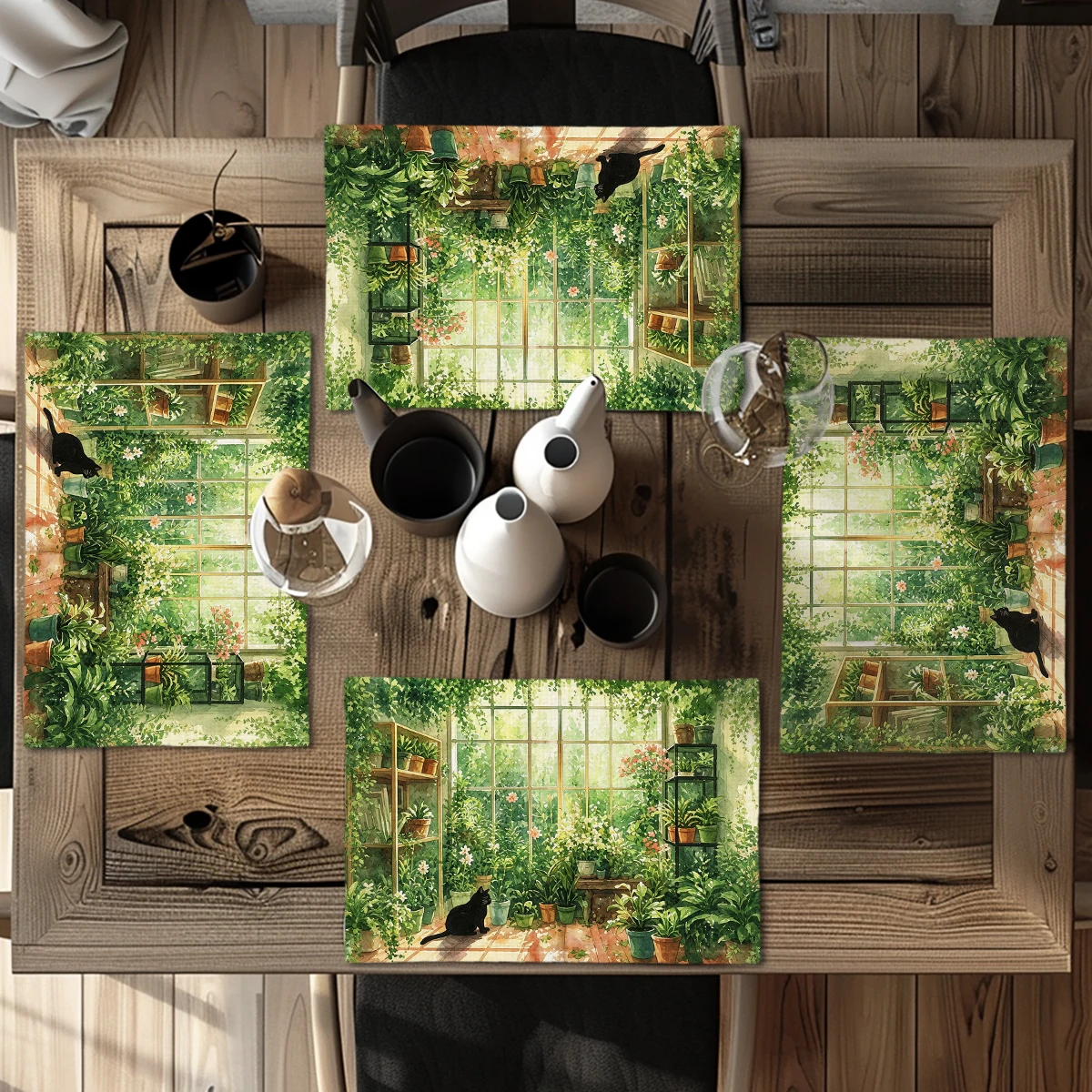 Garden Greenhouse Tulip Print Polyester Placemats - Decorative Dining Table Mats, Stylish Desktop Decoration for Home Daily Use
