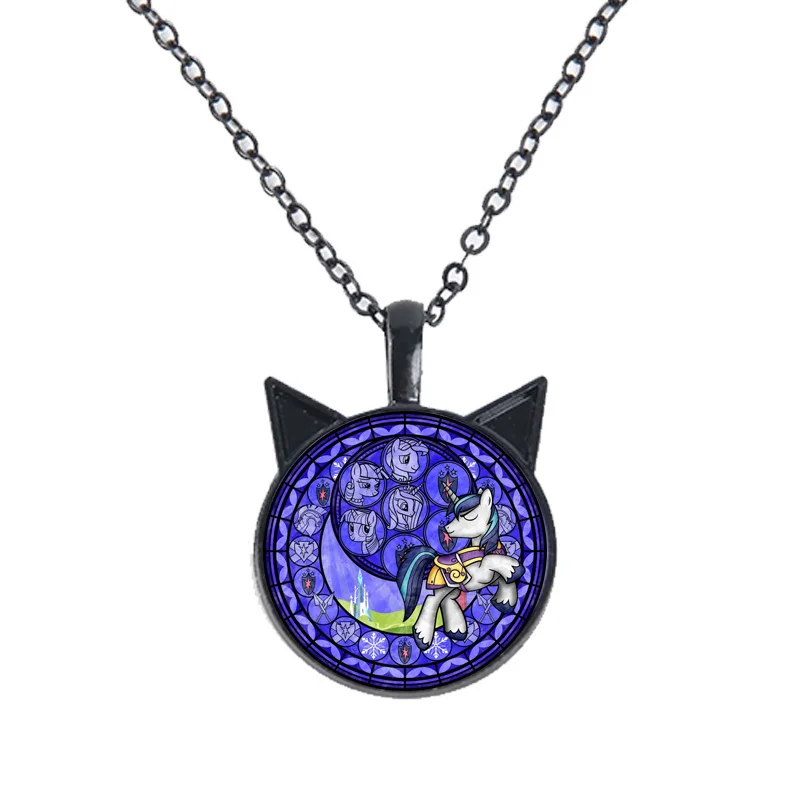 Cute Cartoon Horse Necklace for Girls Kids Anime Unicorn Pattern Glass Cabochon Pendant Long Chain Jewelry Children Birthday Gif