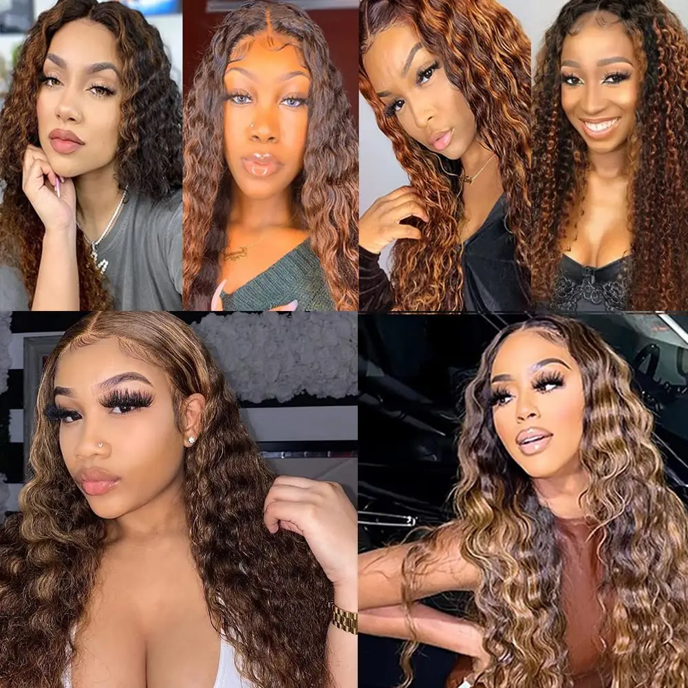 Luvin Highlight Water Wave Human Hair Bundles P4/27 Brown Blonde Braiding Hair Bundles Colored Curly Human Hair Weaving Bundles