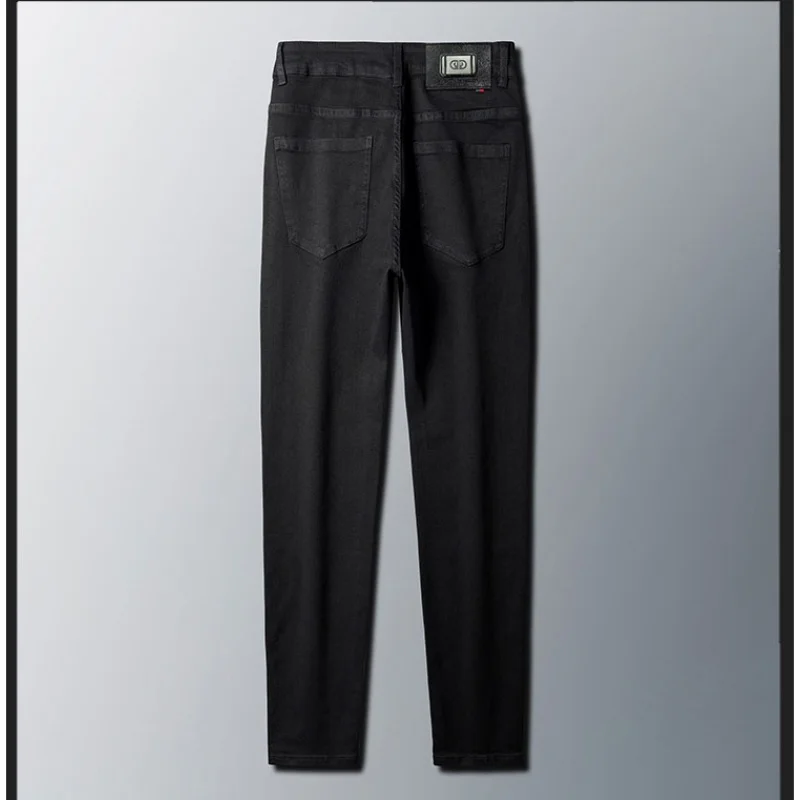 High-End Black Men's Jeans Business Trends Quality Stretch Slim-Fitting Small Straight All-Match Casual Feet Trousers
