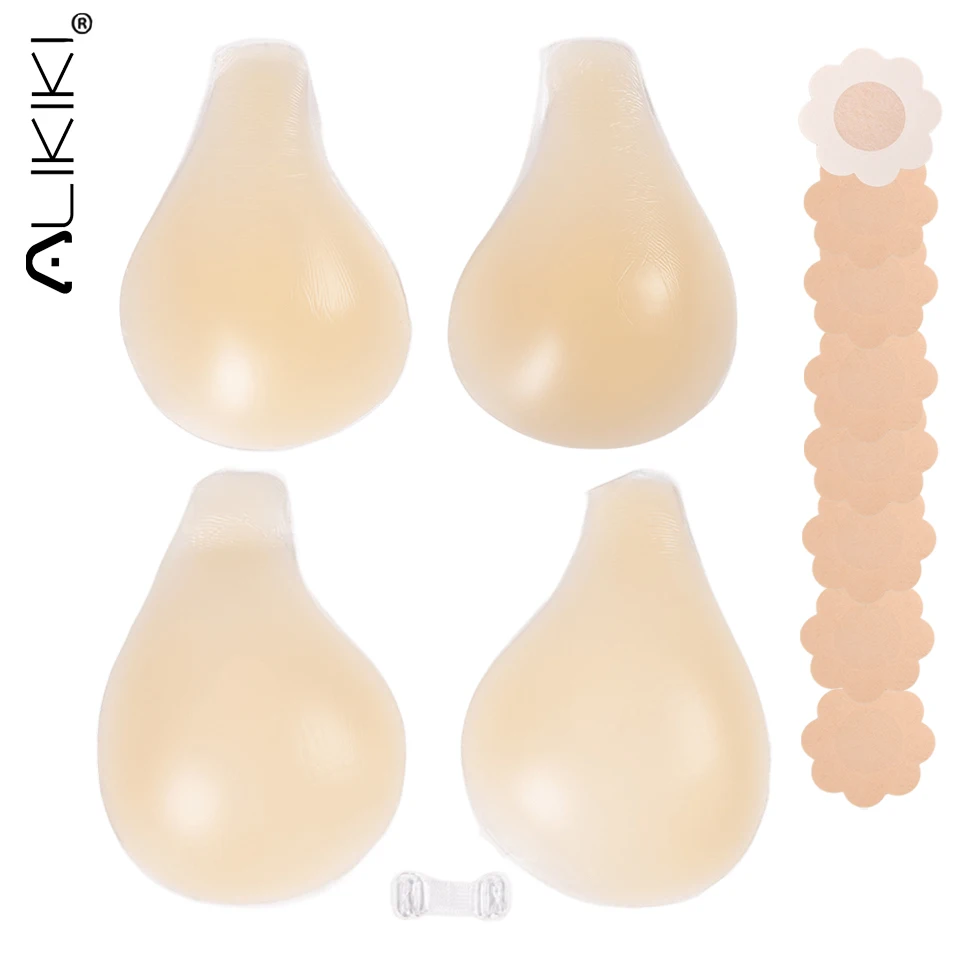 2 Pairs Added Lift Seamless Nipple Covers Ultra Thin Push Up Sticky Boob Tape Solid Silicone Pasties Women Adhesive Bras