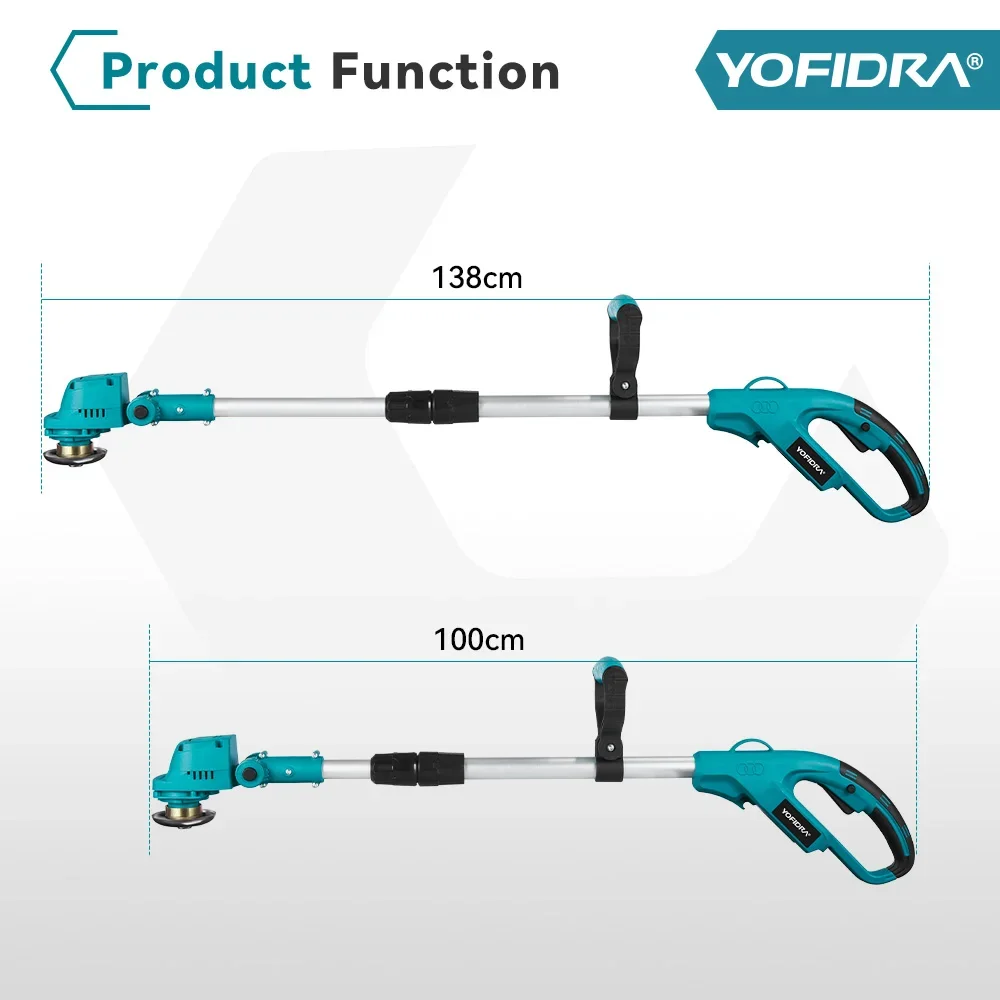 YOFIDRA Brushless 9 Inch Electric Lawn Mower 36000RPM Cordless Grass Trimmer Length Adjustable Garden Tool For Makita 18V Batter