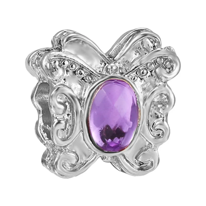 

Fashion New Purple Diamond Heart Flower Silver Color Bracelet Charm Bead Bracelet Necklace Women DIY Jewelry Accessories