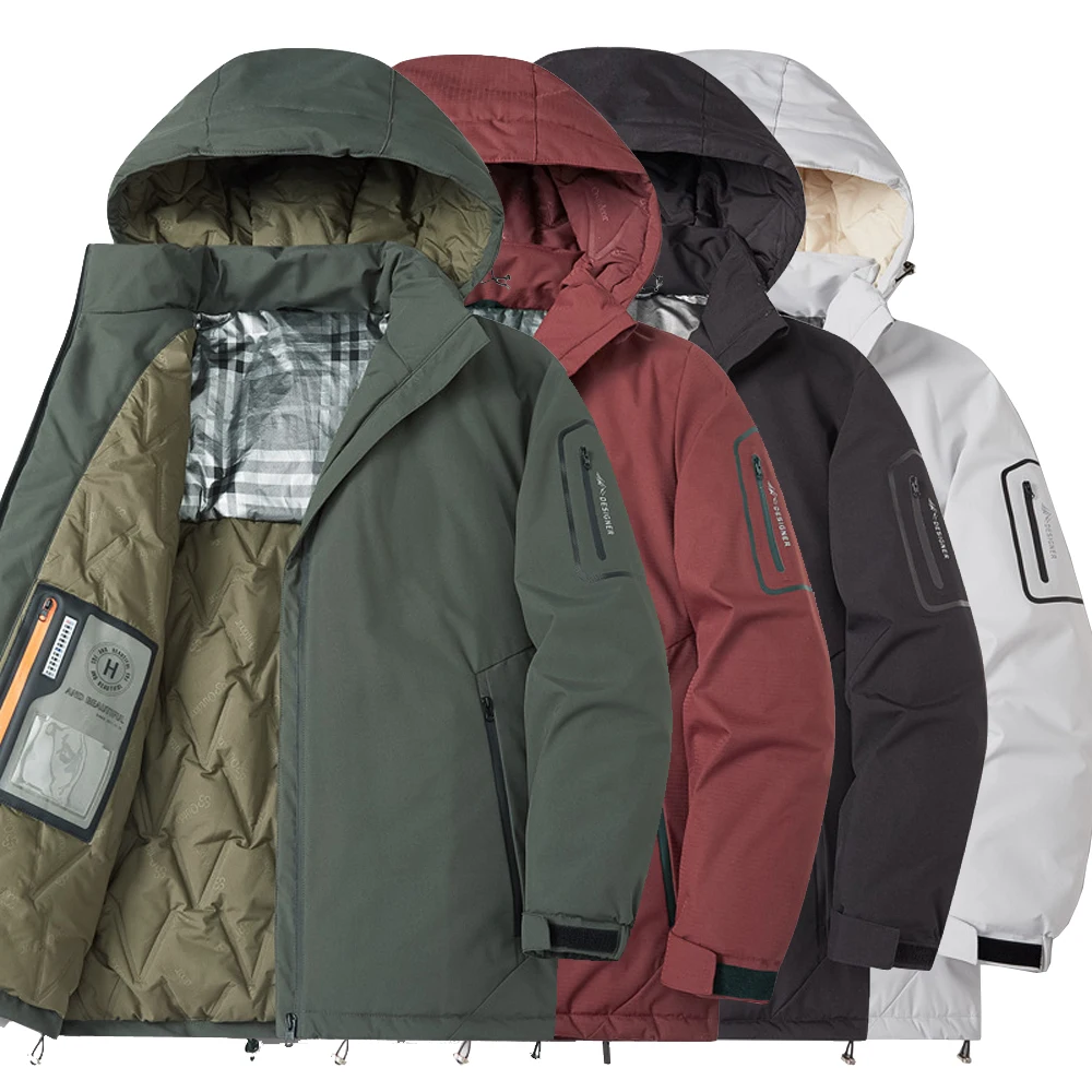 

Puffer Jacket Men Winter Padding Down Coats Waterproof Multi Pocket Outdoor Jacket Thick Warm Hooded Casual Loose Windbreaker