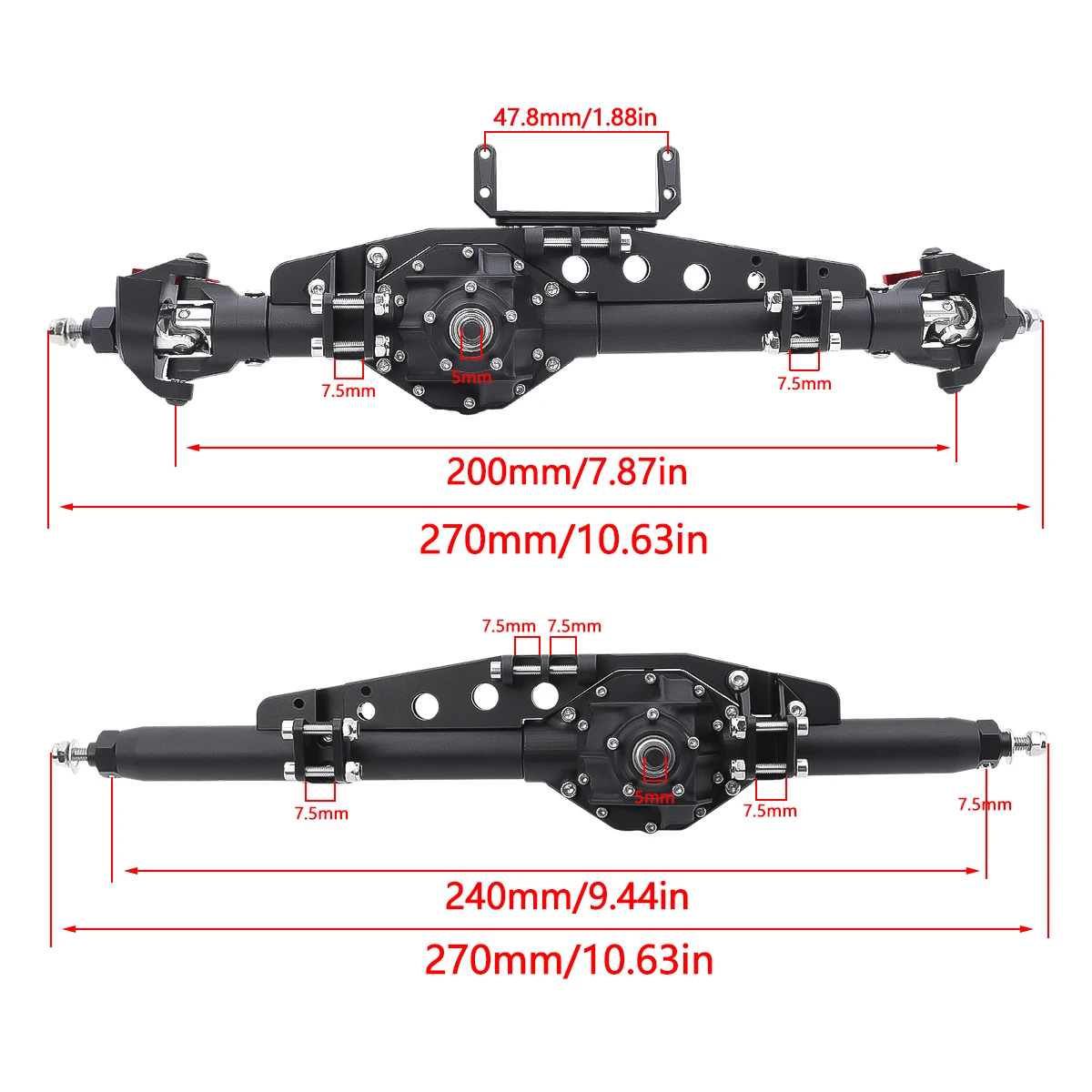 CNC Diamond-Shaped Aluminum Front Rear Axle for 1/10 RC Crawler Rock Racer Axial Wraith 90018 RR10 Capra 1.9 UTB