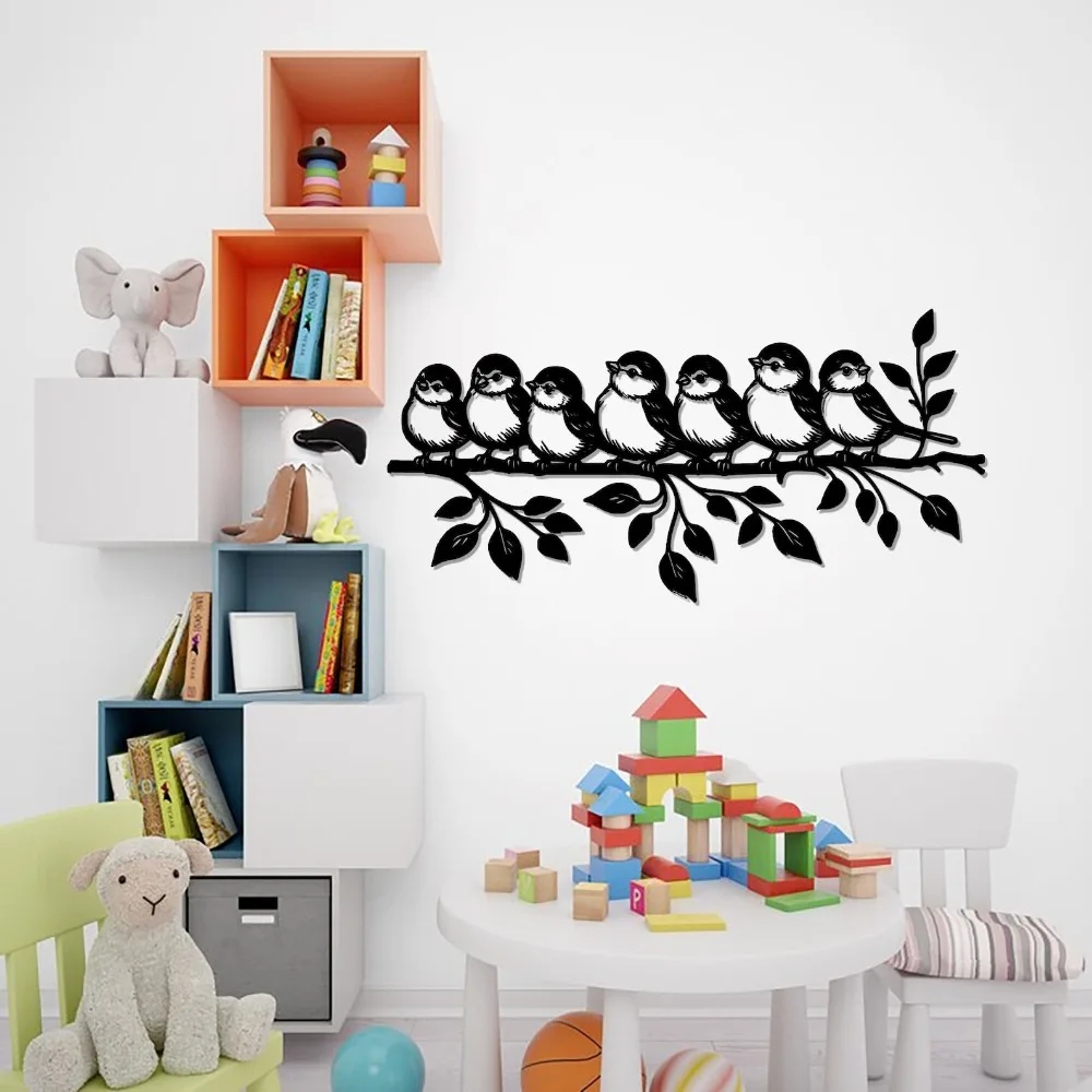 Seven Birds Branch Iron Wall Art Whimsical Metal Sculpture Living Room Home Decor Accent Gift Ornament