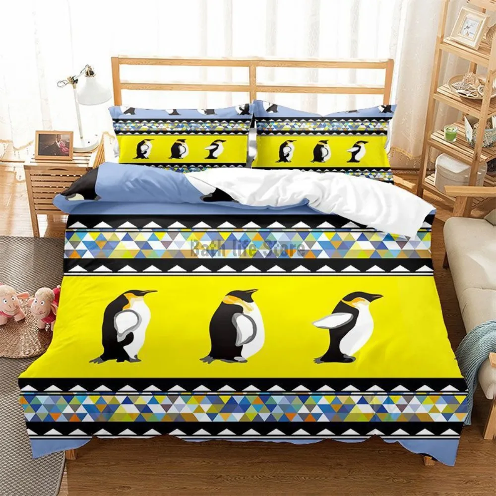 

3D Cute Penguin Duvet Cover Animal 2/3 Home Textile For Kids Adult Bedding White Bedding Set Double King Full Size Home Decor