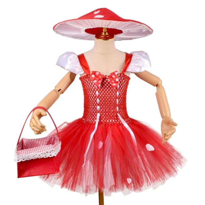 تمويه لطيف الفطر قزم تأثيري فتاة توتو تنورة حفلة مرحلة الأداء زي الطفل لعب الأدوار فستان بتصميم حالم حتى ملابس الحفلات