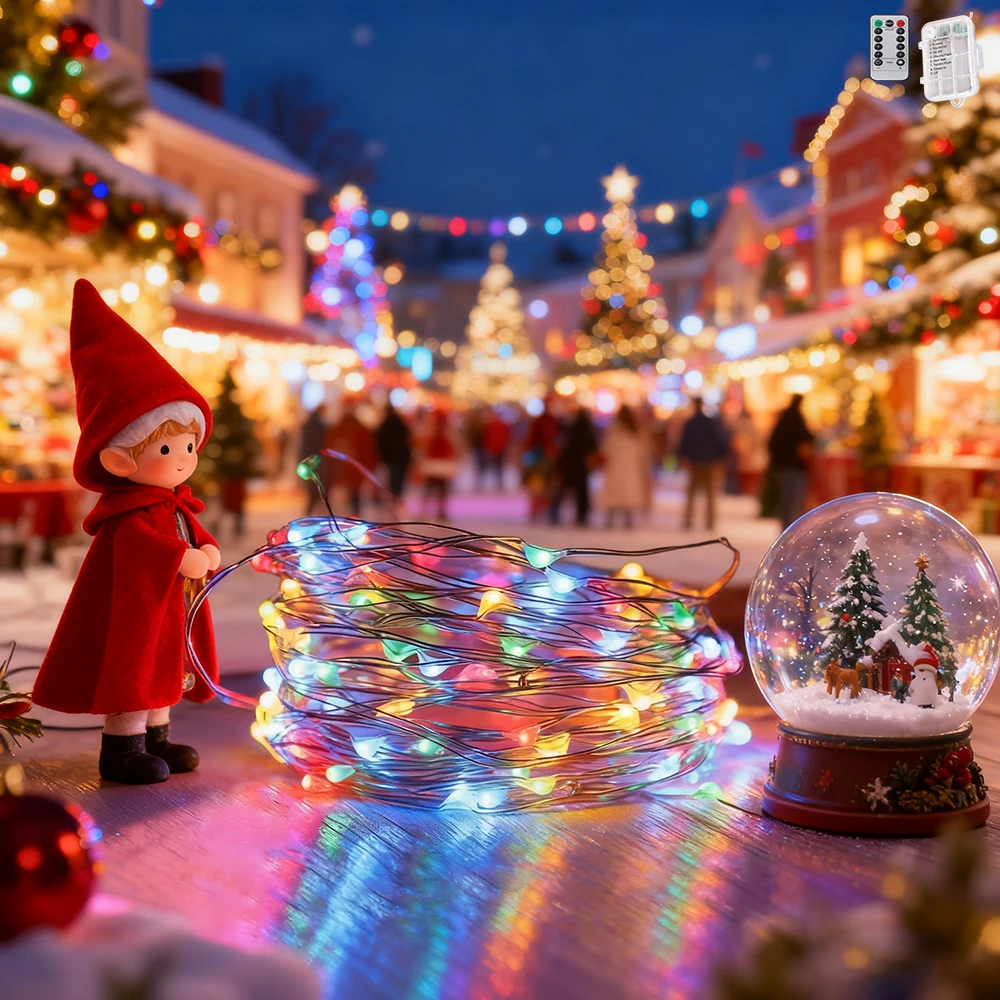 1pc 5m 50leds Light String, Christmas Decorative Color Light Eight Function Battery Box Light String