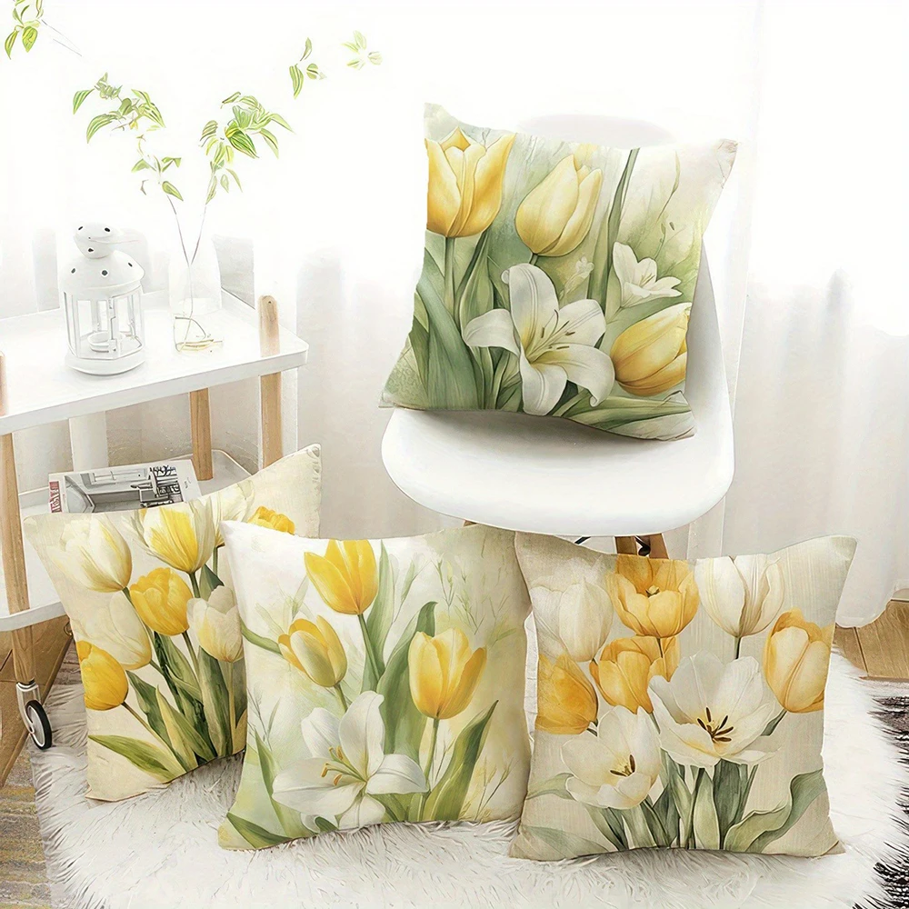 Chartreuse floral pillowcaseBedroom Sofa Decorative Cushion Cover With Zipper Soft Cushion Cover