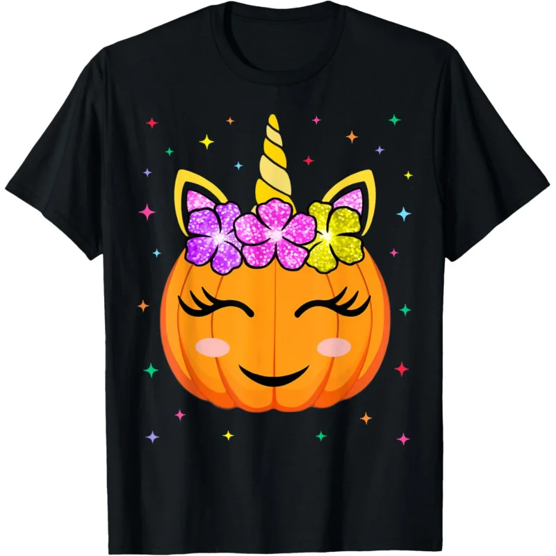 Cute unicorn pumpkin girl fun Halloween top T-shirt