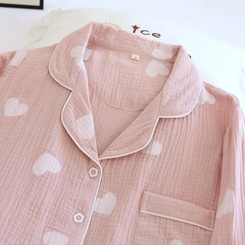 Love Printed Pijama Feminino Plus Size Homewear Lapel Cotton Pajama Women Spring Autumn Long Sleeve Trousers Sets Sleepwear