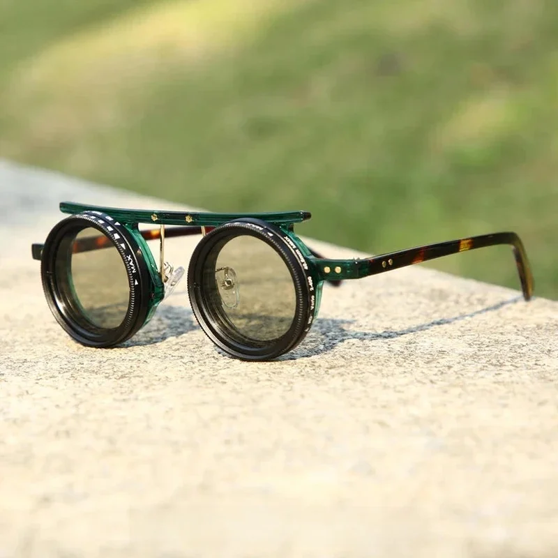 

VAKA Adjustable Sunglasses Man Nd9 Filter Sun Glasses Polarized Dimming Glasses Men Luxury Vintage Small Round Driving Glass