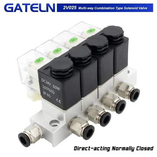 Válvula Solenoide normalmente cerrada, 2V025, AC220V, DC12V24V, tipo de combinación multidireccional, neumática magnética de aire, 2V025-06, 2V025-08