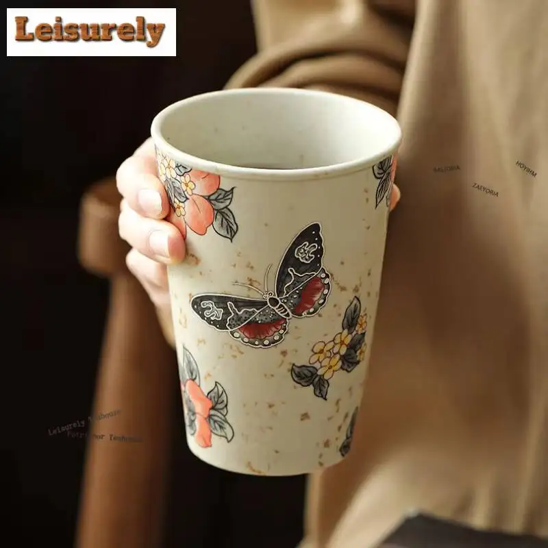 350ml Caramel Glaze Butterfly Cola Mug Bubble Teacup Cold Hot Water Jug Hand Warmer Office Water Cup Tableware Decoration Gift