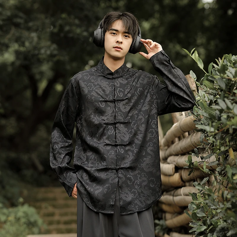 

Men's Long Sve Casual irt New Chinese Sle Vintage Button up Top Spring Autumn Faionable Slim Fit irt Tang Costume