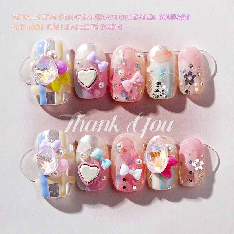 50pcs/Bag Kawaii Mini Ribbon Bow Nail Art Decoration Cute Macaron Bowknot Design Nails Charms Professional Manicure Accessories