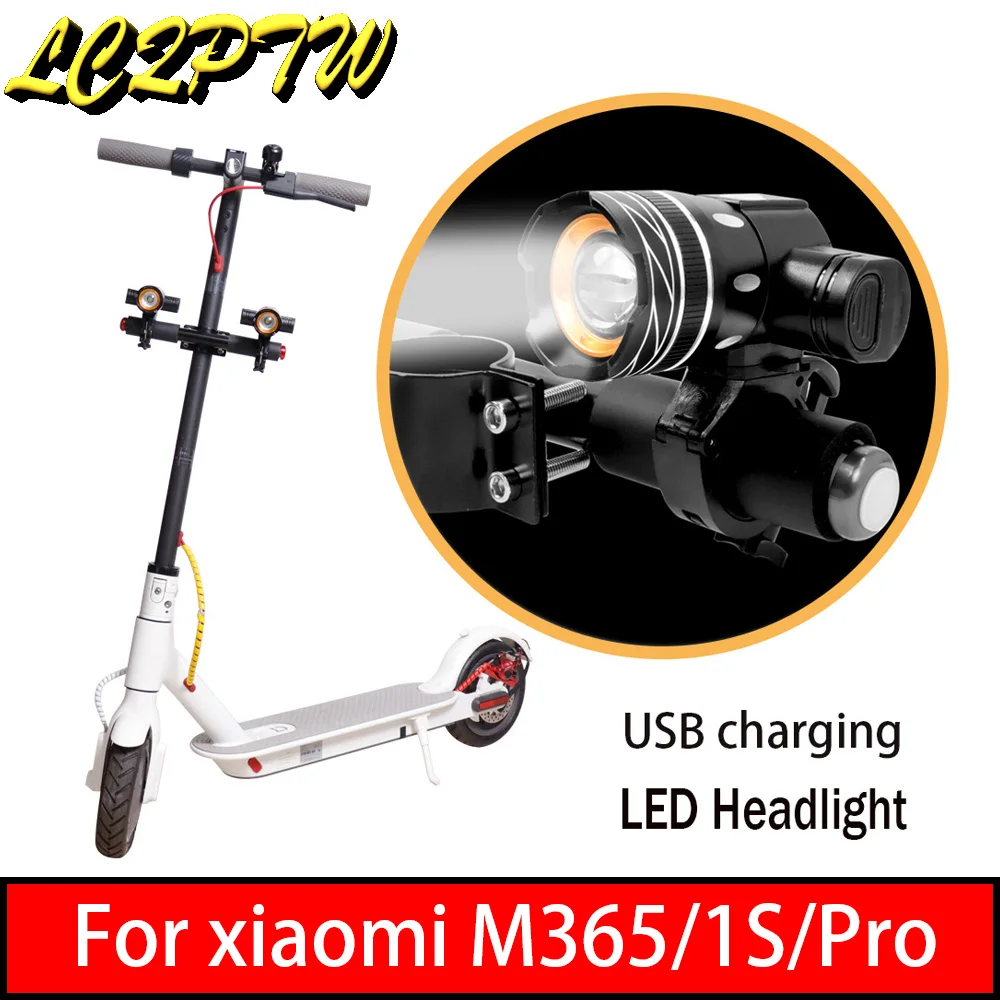 LED Headlight For Xiaomi M365/Pro Electric Scooter Zoomable 1200mAh Battery USB Rechargeable Flashlight Warning Light Front Lamp