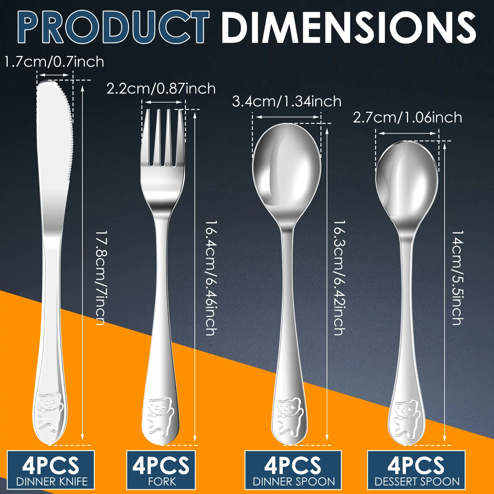 16 قطعة الفولاذ المقاوم للصدأ الاطفال الفضيات مجموعة الكرتون الدب الصغير طفل عشاء مجموعات مجموعة كاملة سكين شوكة ملعقة عيد الميلاد أدوات المائدة #2