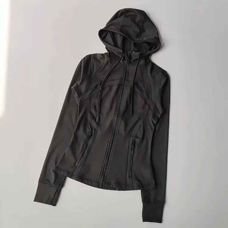 Women Hooded Zip Up Yoga Jacket Autumn Winter Windproof Long Sleeve Slim Fit Morning Running Fitness Sports Top