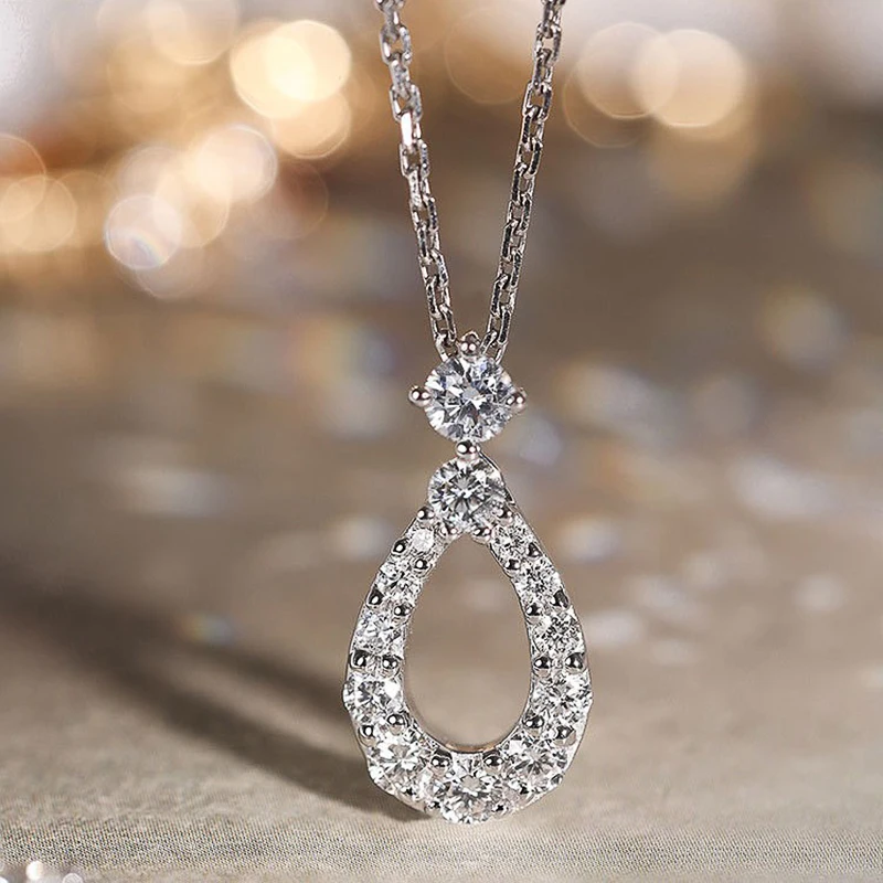 Huitan هندسية Waterdrop على شكل قلادة قلادة للنساء الرائعة AA مكعب زركونيا الفاخرة العصرية مجوهرات الزفاف النسائية #3