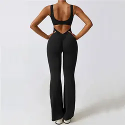 New One Piece Yoga Set Women Gym Training Sportswear Women Sports Rompers Stretch Female Push Up Workout Bodysuits Flared pants