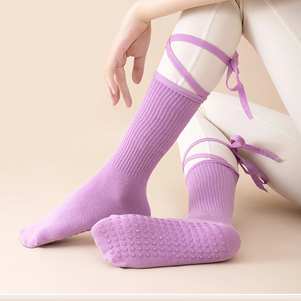 1 Pair Yoga Socks Autumn Mid-Tube Bandage Bottom Non-Slip Silicone Pilates Gym Fitness Socks Sport Winter Indoor Cotton Socks