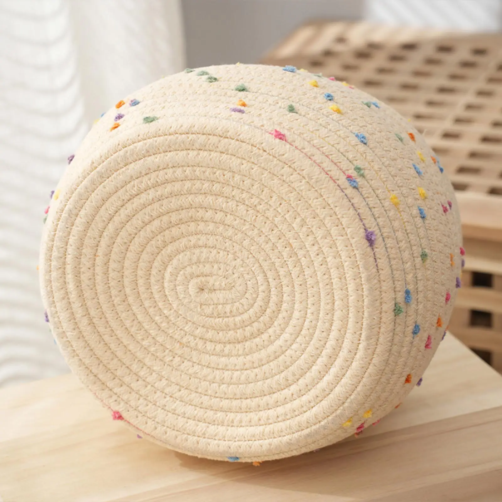 Multifunctional Cotton Rope Storage Basket Round Colorful Dots Desktop Bin with Lid for Organizing Books Magazines Clothes