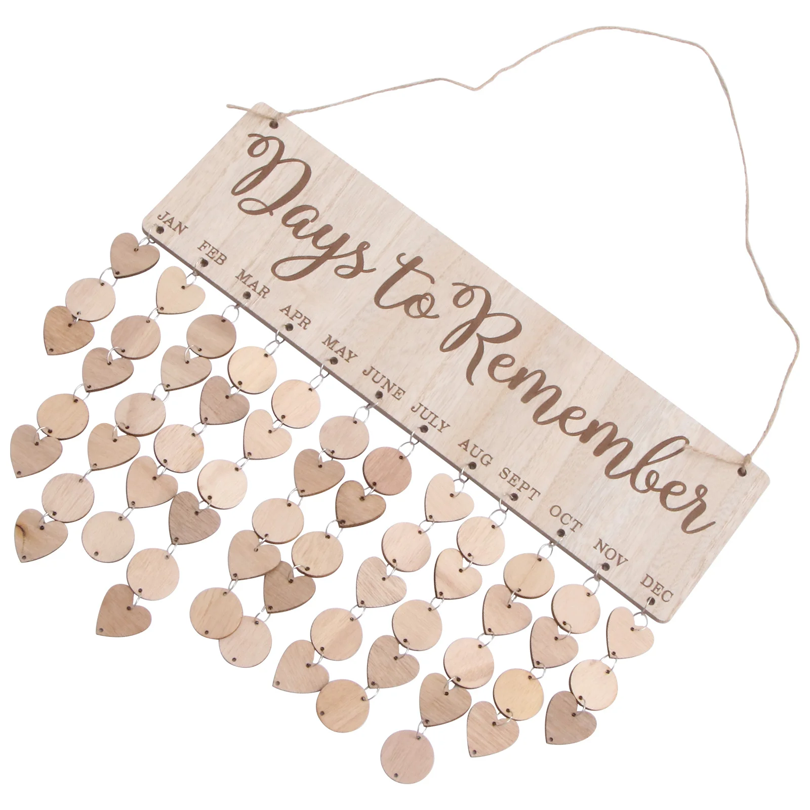 

Hanging Wooden Calendar Board 50 Pieces Round 50 Hearts DIY Name Date Reminder Craft Plaque for Bedroom Living Room Decoration