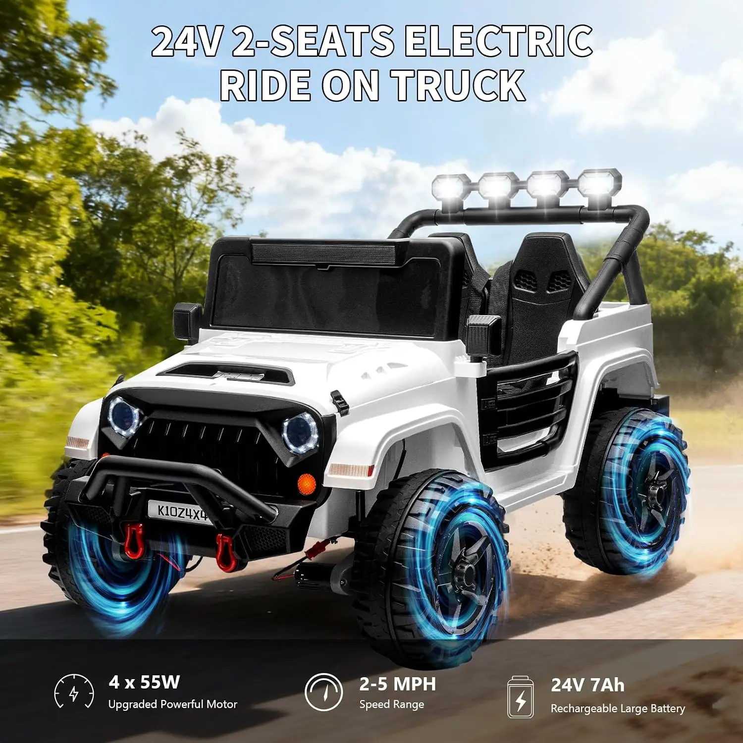 24V Ride on Toys for Big Kids, 2 Seater Ride on Car w/Remote Control, 4x4 Ride-on Truck with 4 Motors, 3 Speeds Adjustable, 4 LE
