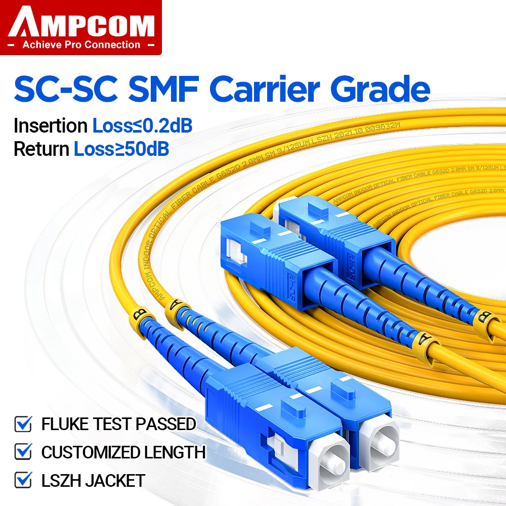 AMPCOM SC to SC UPC Fiber Optical Patch Cable Singlemode Duplex SMF 9/125μm Single Mode Bend Insensitive Fiber Optic Cord