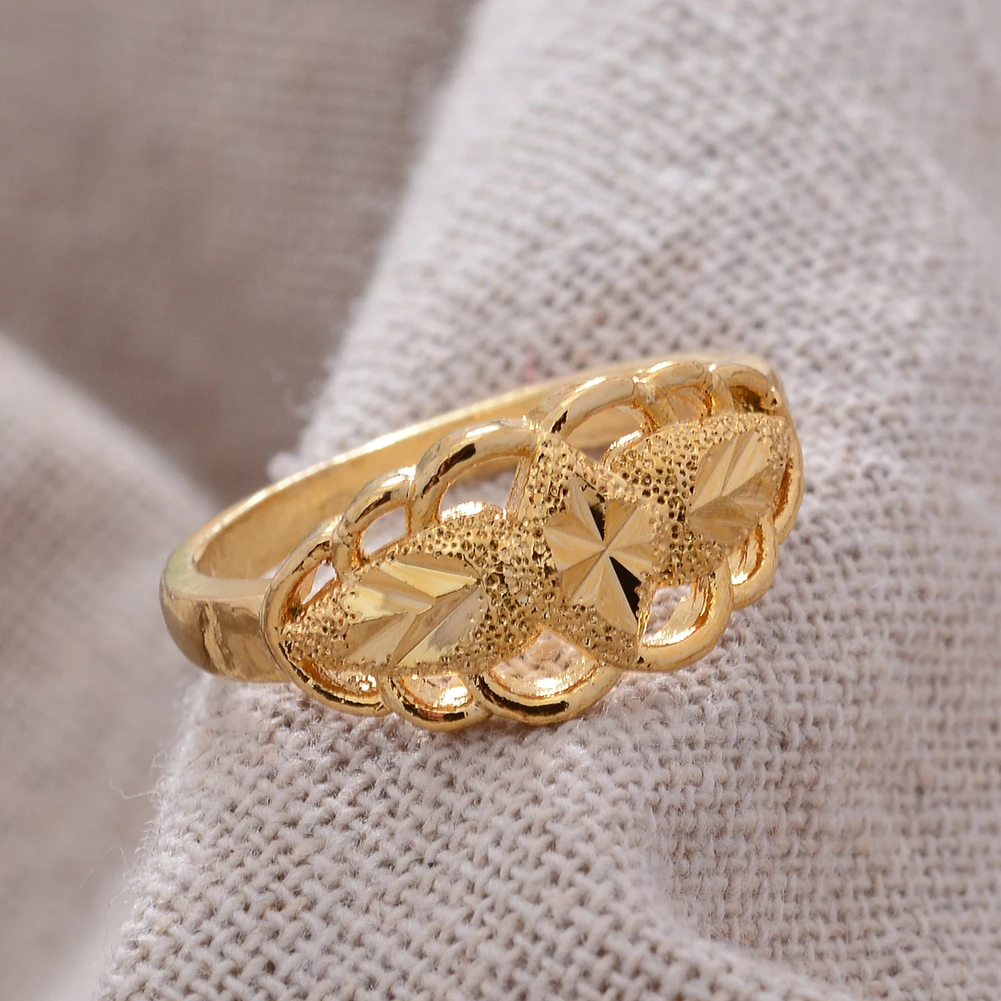 Annayoyo Gold Color Ring for Women Girl Arab Flower Ring Copper Jewelry Middle Eastern,Israel/Iraq/Oman/Turkey Gift