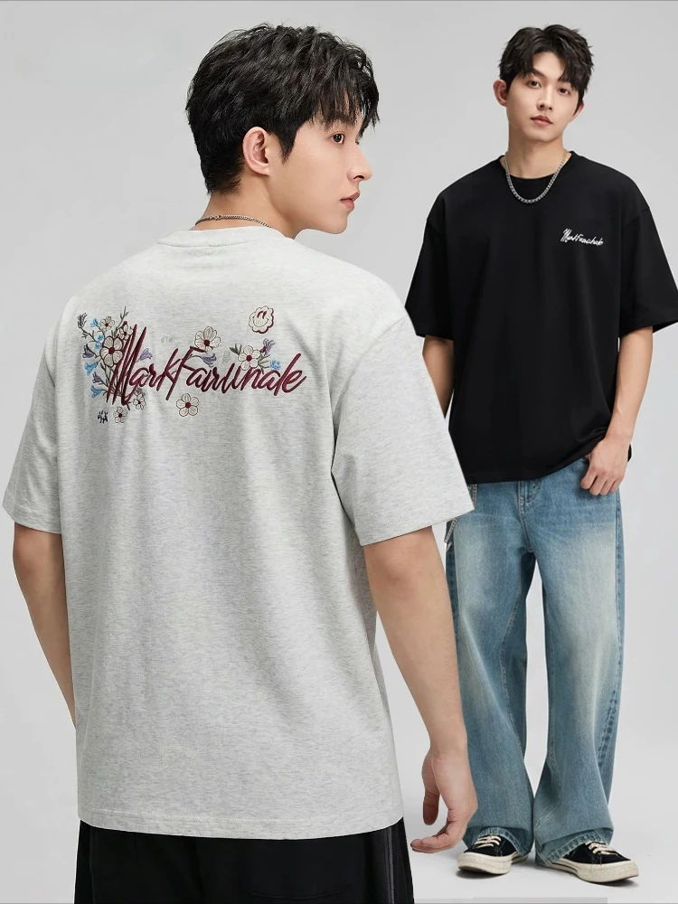 

Летняя мужская футболка 2026 с 3D цветочной вышивкой, в американском уличном стиле, оверсайз, свободная хлопковая футболка, повседневные парные топы