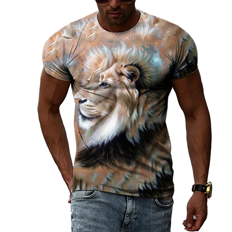 Summer Creative Lion Design Fashion Men T-shirt 3D Casual Hip Hop harajuku Round Neck Print graphic t shirts with Short Sleeves