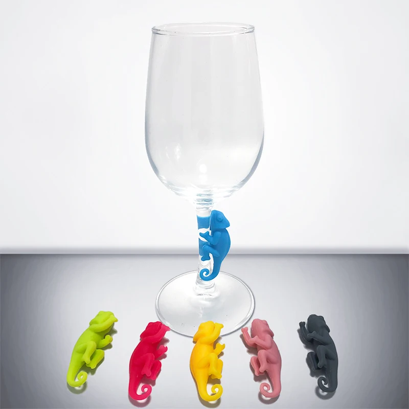6Pcs/Set Chameleon Shape Wine Glass Markers Drinking Cup Identifier Sign Mark Food Grade Silicone Party Supplies