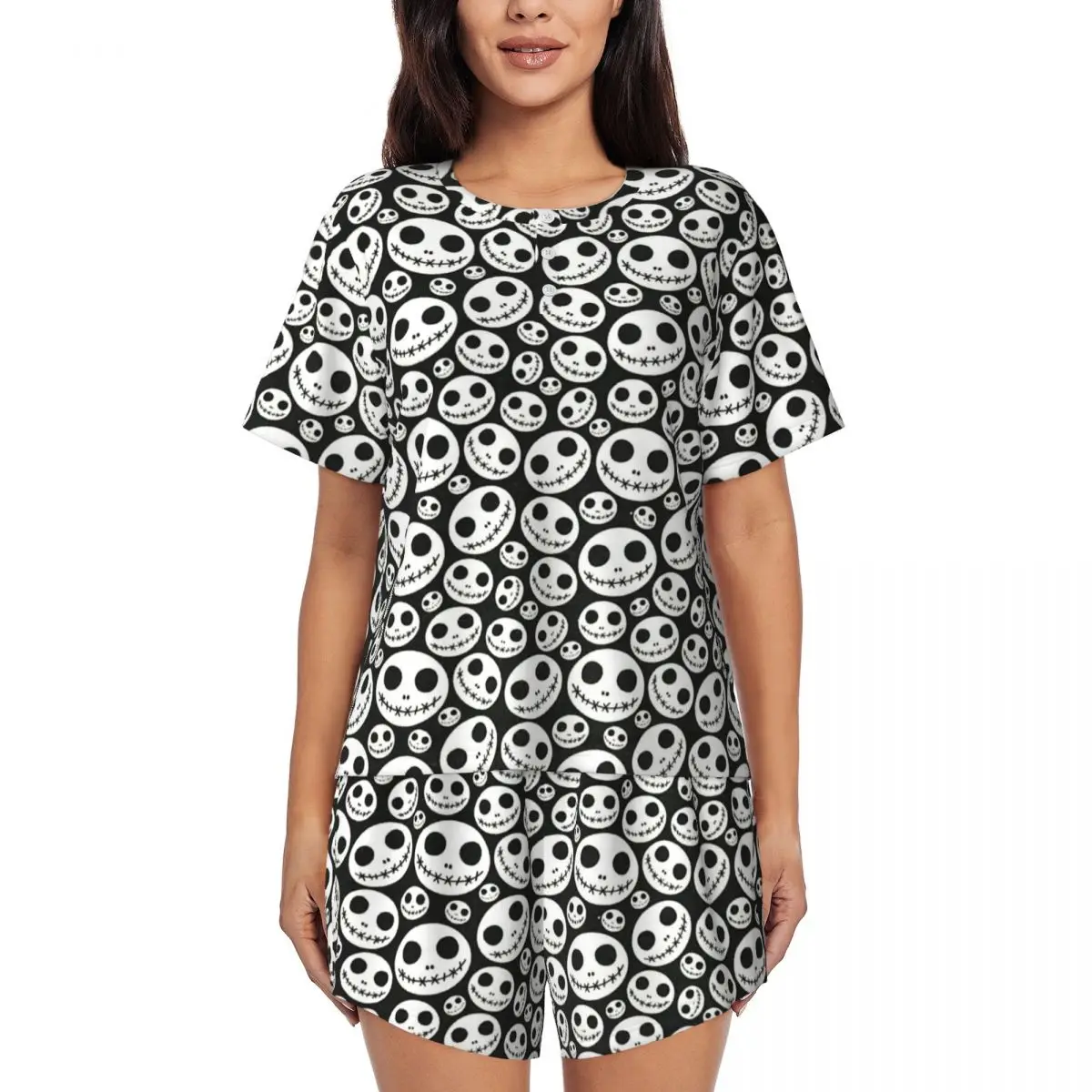 

Women's Nightmare Before Christmas Jack Halloween Skull Pajamas Set Print Short Sleeve Sleepwear Loungewear Pjs 2 Piece Sets