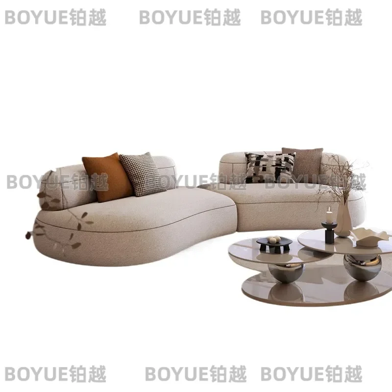 French Cream Fabric Sofa Curved Light Luxury Shape Living Room Furniture High End Modern Minimalist Couch for Home Decor