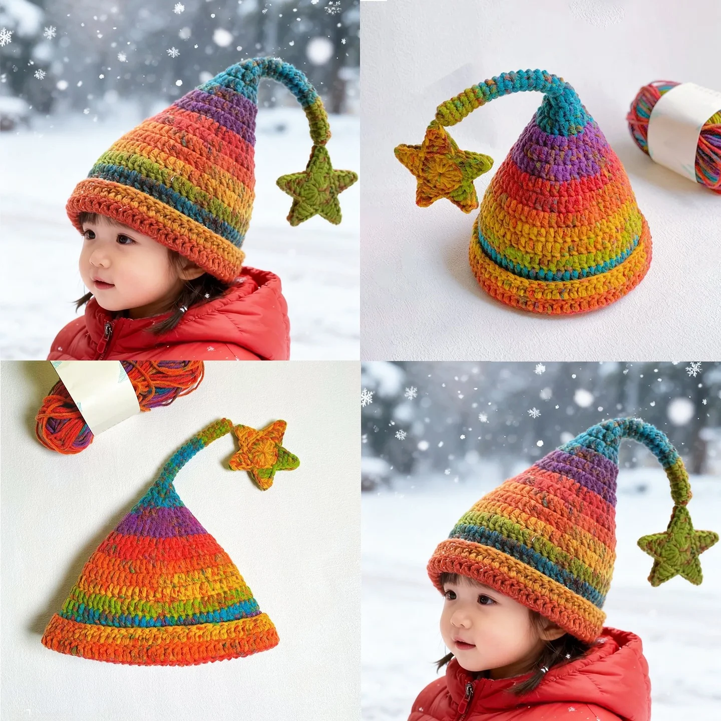 Kit de Material de Hilo para Tejer a Mano, Gorro de Elfo de 8 Hilos, Gorro para Bebé, Regalo, Agujas de Ganchillo, Hilo de La...