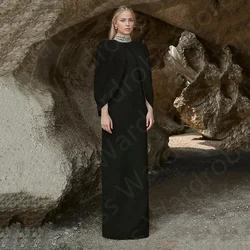 Modest Middle East Evening Dresses 2024 Arabic Prom Party Gowns Black Crystal High Collar Wedding Guest Gown with Cape Back Slit