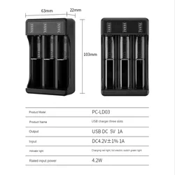 Caricabatterie rapido 18650 con cavo di tipo C caricabatterie intelligente per batteria al litio da 4.2V per batteria 14500 26650 18650, 1 Slot